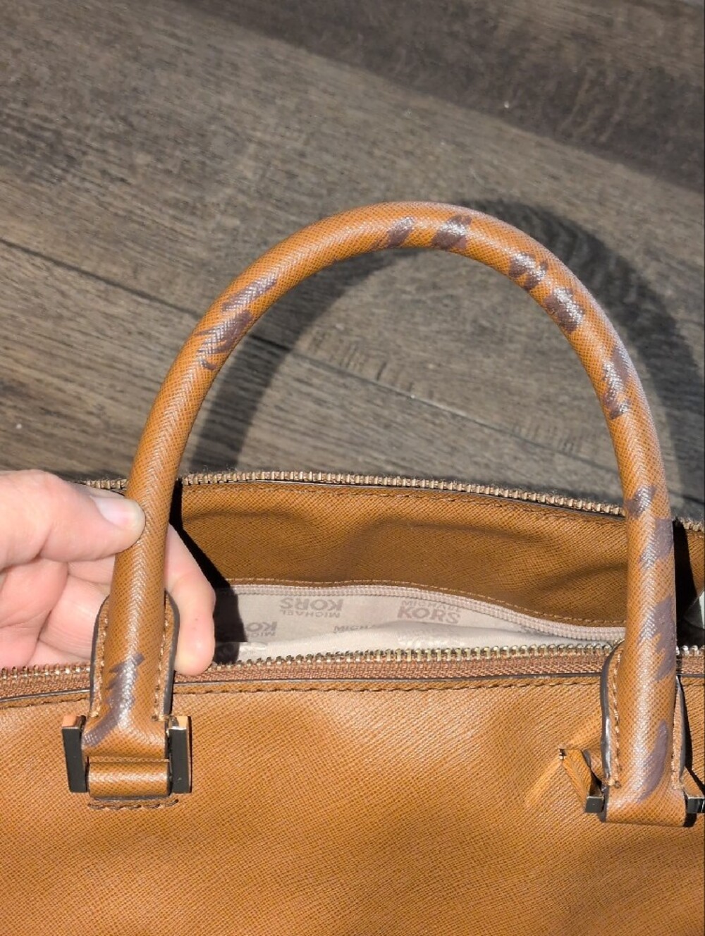 MICHAEL Michael Kors Tri-Color Leather Satchel in Brown, Black & Cream - Picture 12 of 12